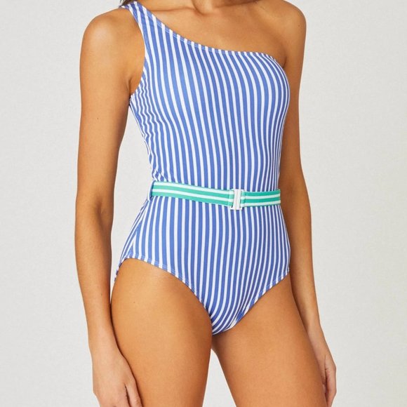 Shoshanna Striped One-Shoulder Swimsuit - Size 2 - Picture 1 of 4